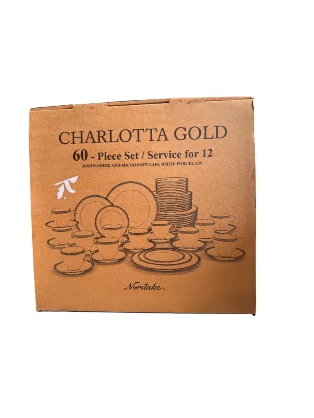 NWB Noritake Charlotta Gold 60 Piece Value Set , Service 12 White